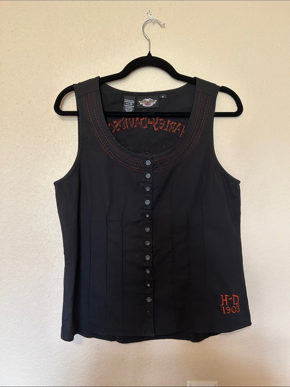 Harley-Davidson Women’s Black Embroidered Eagle Tank Top Size M | Biker Moto